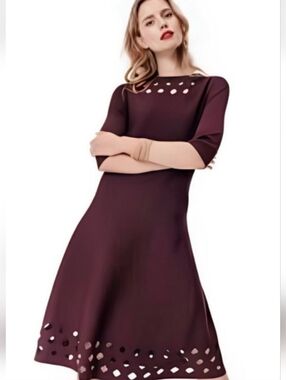 NWT NIC+ZOE TIME OUT TWIRL 3/4-SLEEVE CUTOUT DRESS IN WINE - SIZE SP